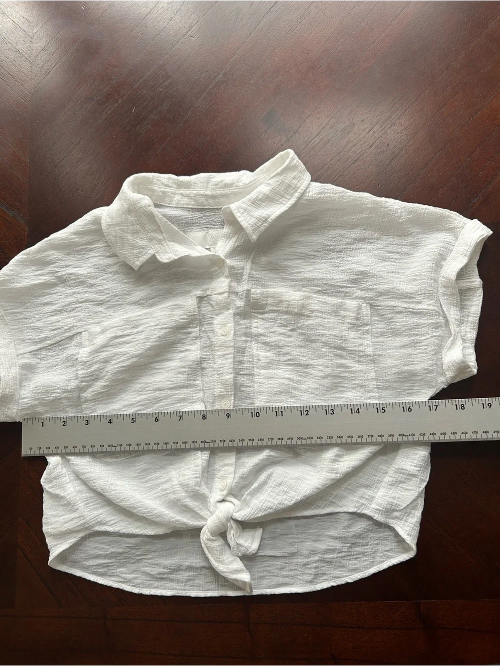 Zara White Short-Sleeve Button Front Crop Top size 11-12